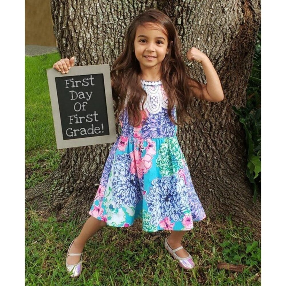 Lilly Pulitzer Met little Kinley dress floral lace tropical bright sleeveless 7
